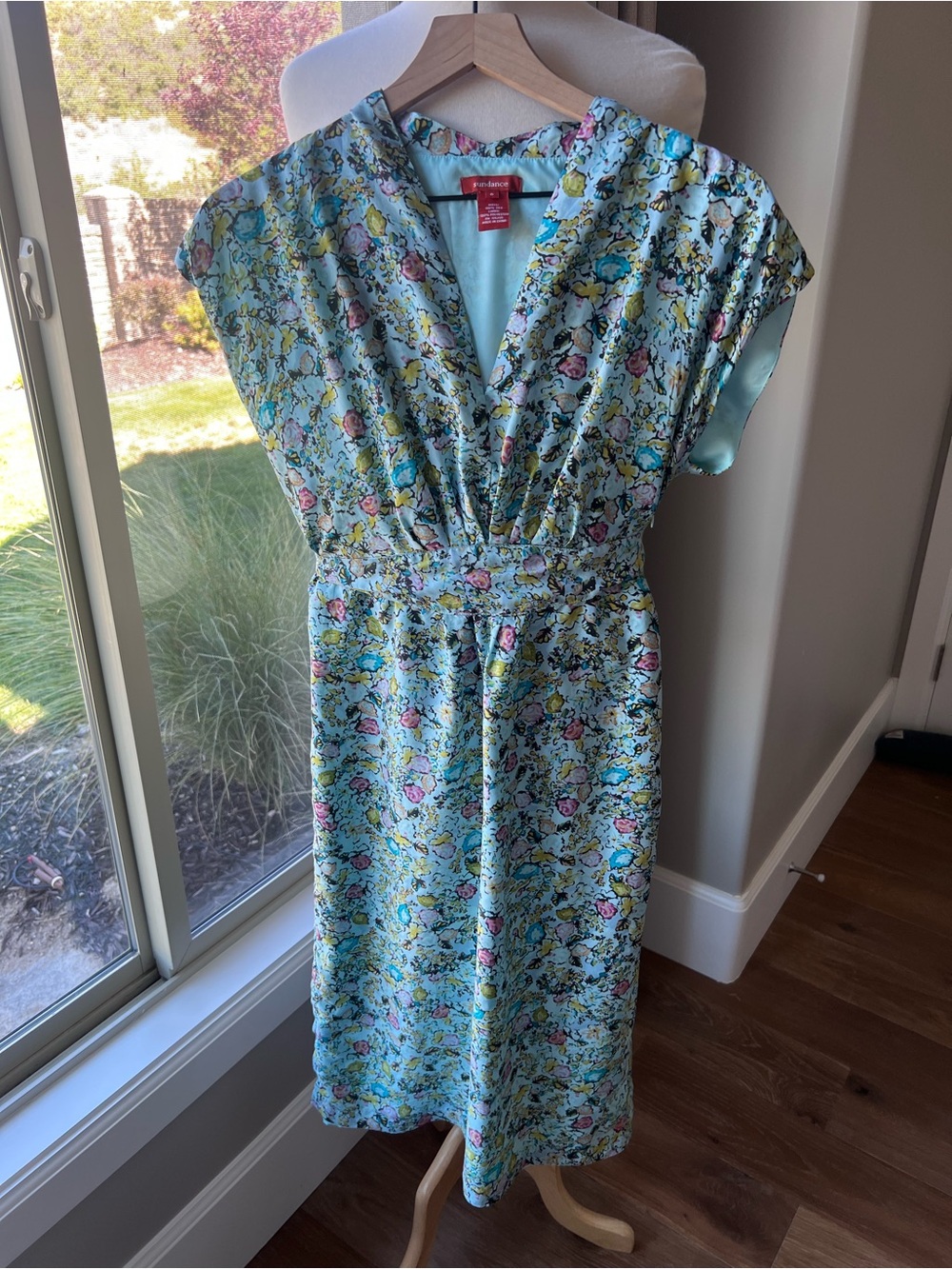 NWOT Sundance Silk Light Blue Floral V-neck dress